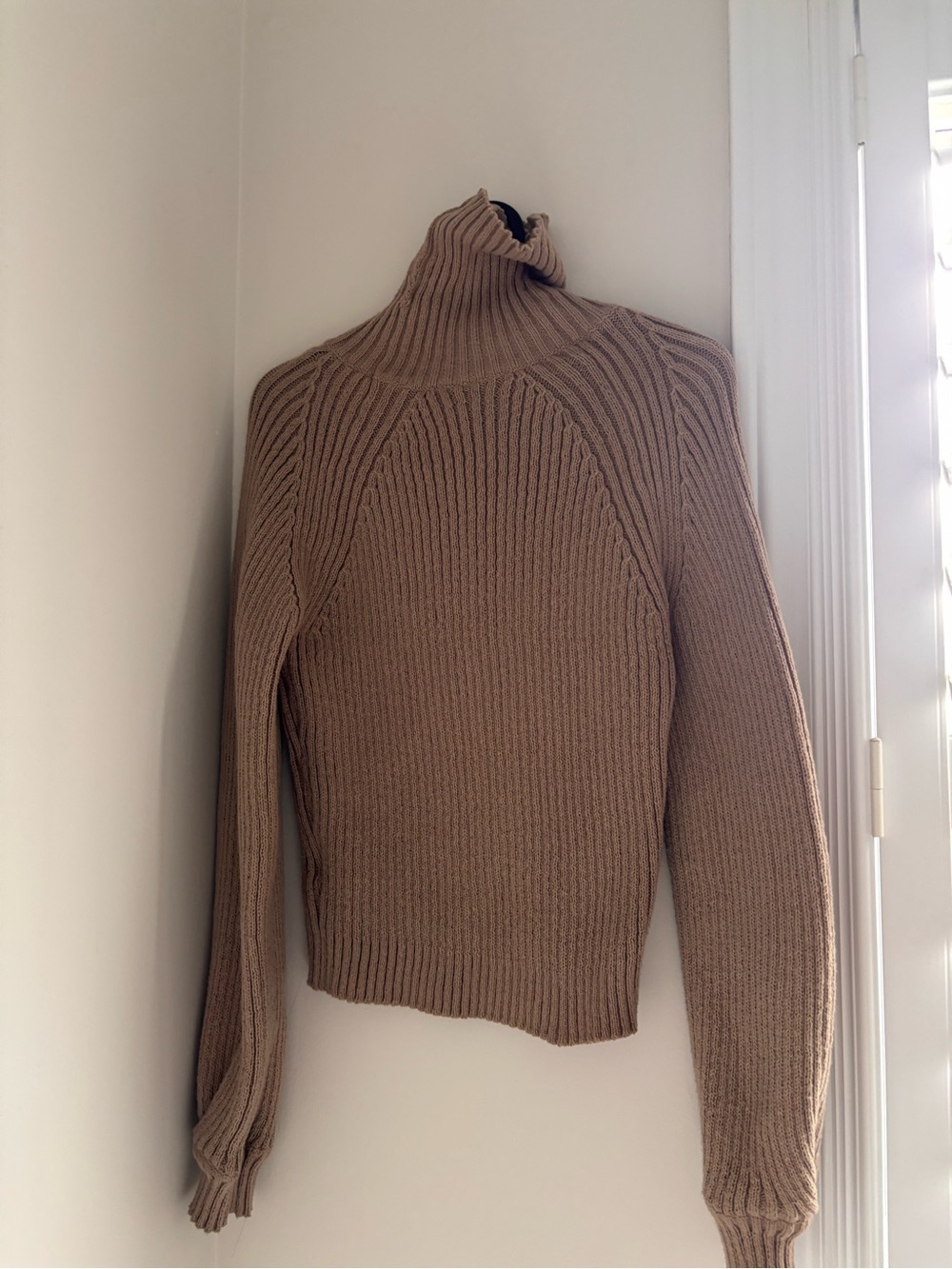 Ribbed Turtleneck Sweater in Taupe